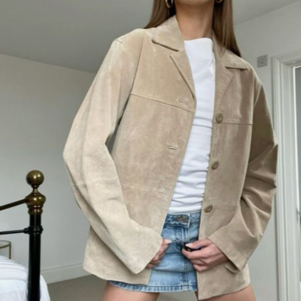 Dennis Basso Vintage Tan Suede Coat Ethically Made in USA Y2K Tailored Fit XS - Picture 2 of 16